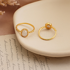 女性用真鍮＆キャッツアイ指輪 2色 2個  オーバル  ゴールデン＆シルバー  9x7.5mm  内径：17.2mm  1pc /カラー&nbsp;RJEW-GO0001-24