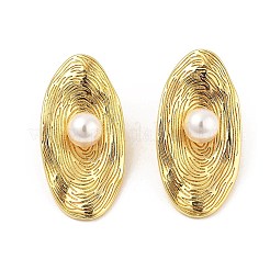 Oval Brass ABS Plastic Imitation Pearl Stud Earrings&nbsp;EJEW-S258-04G