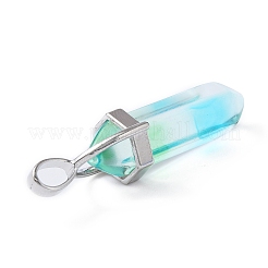 多面カット弾丸ガラスのポイントペンダント  プラチナメッキ合金パーツ  ライムグリーン  41x13.5mm  穴：6x3.5mm&nbsp;GLAA-CJC0001-16B