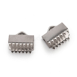 変色しにくい304ステンレススチールリボンカシメエンドパーツ  ステンレス鋼色  9.5x10.5mm  穴：3x2mm&nbsp;STAS-E103-08C