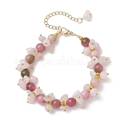 Brass & Natural Mixed Gemstone Chip & Round Beads Bracelets for Women&nbsp;BJEW-JB13151-01