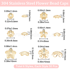 300pcs 6 styles 304 Stainless Steel & Brass Bead Caps&nbsp;STAS-BBC0002-51