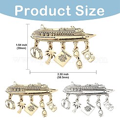 2個 2色 クルーズ 亜鉛合金 ラペルピン バックパック 服用  ぶら下がるチャーム付き  アンティークシルバー＆アンティーク金色  39x58.5mm  1pc /カラー&nbsp;JEWB-CJ0003-13