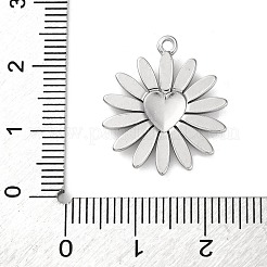 変色防止304ステンレススチールペンダント  ハートチャーム付きの花  ステンレス鋼色  21x18.5x2mm  穴：1.4mm&nbsp;STAS-K293-10P