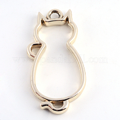 ラックメッキ合金子猫オープンバックベゼルペンダント  UVレジンDIY用  エポキシ樹脂  プレスジュエリー  猫  カドミウムフリー＆ニッケルフリー＆鉛フリー  ゴールドカラー  38x18x3.5mm  穴：3mm&nbsp;PALLOY-S047-01D-FF