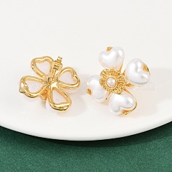 304ステンレススチールフラワースタッドピアス  プラスチック模造パールと  18KGP本金メッキ  27.5x27.5mm&nbsp;EJEW-A138-09G