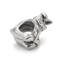 304ステンレススチールヨーロピアンビーズ  大穴ビーズ  兎  アンティークシルバー  12x7x9mm  穴：4.2mm&nbsp;STAS-G256-25AS