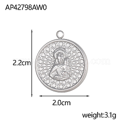 304ステンレスペンダント  聖母カルメンのチャームが付いたフラットラウンド型  ステンレス鋼色  22x20mm&nbsp;STAS-OY002-22P
