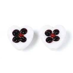 手作りランプワークビーズ  手描きのビーズ  花とハート  ホワイト  15~16x16~17x8~10mm  穴：1.2~1.6mm&nbsp;LAMP-ZX003-17-05