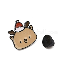 クリスマステーマの亜鉛合金エナメルピン バックパック 服用ブローチ  クリスマス帽子をかぶった鹿  23x21.5mm&nbsp;LS-JEWE-R003-01EB-02