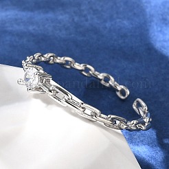 925 Sterling Silver Pave Cubic Zirconia Open Cuff Rings&nbsp;RJEW-R016-01P-02