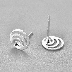 304ステンレススチール製イヤリング部品  フラットラウンド  銀  13mm  フラットラウンド：9x2mm  トレイ：3mm  ピン：0.7mm&nbsp;STAS-G187-08S