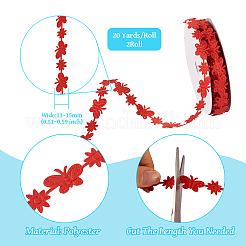 20 ヤード マランの花と蝶のポリエステル レース トリム  蝶のトリミング  レッド  13~15mm&nbsp;OCOR-TAC0016-18E