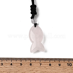 Natural Rose Quartz Fish Pendant Black Nylon Cord Necklaces&nbsp;NJEW-G185-01G