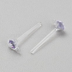 樹脂スタッドピアス発見  キュービックジルコニア付き  ライラック  14x3.5mm  穴：0.8mm  ピン：1x11.5mm&nbsp;RESI-WH20001-08B