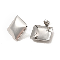 変色しない304ステンレススチールスタッドピアス  垂直ループ付き  菱形  ステンレス鋼色  20x20mm  ピン：0.8mm&nbsp;EJEW-I281-08P