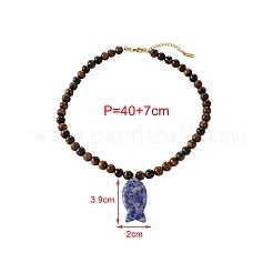 Ocean Natural Blue Spot Jasper Fish Pendant Natural Tiger Eye Round Beaded Necklaces for Women&nbsp;WG65B2A-01