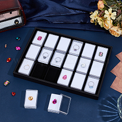 18Pcs Rectangle Plastic Loose Diamond Small Cases with Sponge Inside and Black PU Leather Trays&nbsp;CON-WH0001-51B