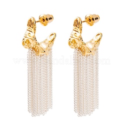 C-Shaped Brass Chain Tassel Stud Earrings&nbsp;EJEW-G391-21G