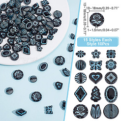 150個 15スタイル プルシアンブルー 不透明アクリルビーズ  混合図形  12~18mm  穴：1~1.8mm  150個/セット&nbsp;OACR-AR0001-31