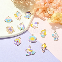 12本12スタイルアロイエナメルペンダント  混合図形  ライトゴールド  ミックスカラー  14~20.5x11~18.5x1.5mm  穴：1.8~2mm  1個/スタイル&nbsp;ENAM-YW0002-76