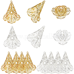 真鍮ビーズキャップ40色2個  花  ゴールデン＆シルバー  29x24mm  穴：1.2mm  20個/カラー&nbsp;IFIN-SC0001-97