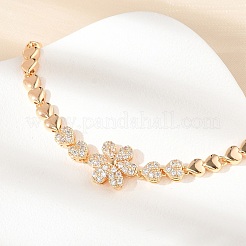 Brass Micro Pave Cubic Zirconia Link Chain Bracelets&nbsp;KK-R217-48G