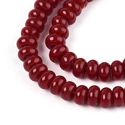 オペークソリッドカラーガラスビーズ連売り  ロンデル  暗赤色  4x2.5mm  穴：0.7mm  約135個/連  14.96''（38センチメートル）&nbsp;GLAA-ZX008-4mm-18O