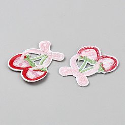 コンピューター刺繍ポリエステル粘着パッチ  パッチにこだわる  マスクと衣装のアクセサリー  アップリケ  チェリー  サクランボ色  58x46x2mm&nbsp;PATC-WH0002-083C