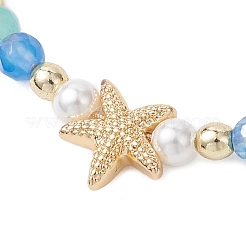 Starfish Natural Agate & Amazonite & Shell Pearl Beads Braided Bead Bracelets for Women&nbsp;BJEW-JB12765-01