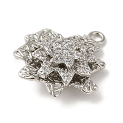 ラックメッキ真鍮製キュービックジルコニアチャーム  カドミウムフリー＆鉛フリー  花  プラチナ  20x18x5.5mm  穴：1.8mm&nbsp;KK-M267-01P
