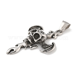 304ステンレスペンダント  ハロウィン コウモリ スカル クロス チャーム  アンティークシルバー  49x30.5x10.5mm  穴：8mm&nbsp;STAS-Z097-13AS-04