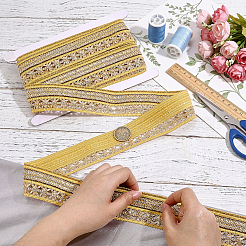5ヤードのエスニックスタイルの刺繍ポリエステルリボン  ジャカードリボン  チロリアンリボン  服飾材料  ゴールド  1-7/8インチ（47mm）  約5.00ヤード（4.57m）/セット&nbsp;OCOR-GA0003-10