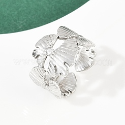 304ステンレススチール製調節可能な女性用オープンカフリング  葉  ステンレス鋼色  15mm  内径: 調節可能&nbsp;RJEW-K299-01P