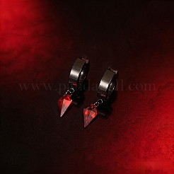 真鍮製、キュービックジルコニア付き、菱形フープ型ドロップピアス  ブラック  25mm&nbsp;WGCB4B5-01