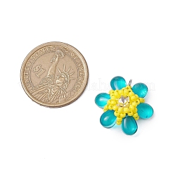 ビーズの花のチャーム  ラインストーンとガラスのシードビーズペンダント  丸カン付き  ミックスカラー  21.5x23x8mm  穴：3mm&nbsp;PALLOY-MZ00438