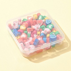 100個の手作りポリマークレイビーズ  ハート  ミックスカラー  7~10x8~10.5x4~5mm  穴：1.5mm&nbsp;CLAY-FS0001-26