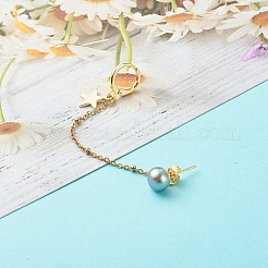 ナチュラルパールブラスクローラーイヤースタッドチェーン  フープピアスとスターチャーム付き  銀  85x2mm&nbsp;EJEW-JE04566-04