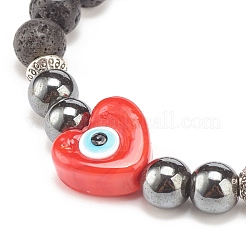 Natural Lava Rock & Synthetic Hematite Stretch Bracelet&nbsp;BJEW-JB08323-02