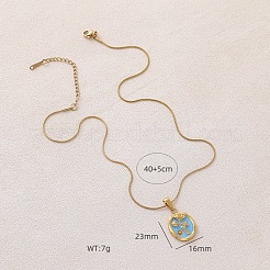 304ステンレススチール製エナメルオーバルフラワーペンダントネックレス（女性用）  ゴールドカラー  ライトスカイブルー  15.75インチ（40cm）&nbsp;WT6363