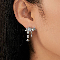 Brass Clear Cubic Zirconia Star Tassel Stud Earrings&nbsp;QZ5144-2