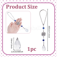アクリルとガラスのペンダント装飾  アイアンチェーンとカニカン付き  ミディアムブルー  285mm&nbsp;HJEW-DR00067