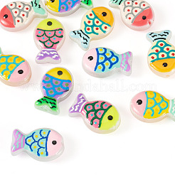 12色染色＆加熱ガラスエナメルビーズ6個  魚  ミックスカラー  20x13x5.5~6mm  穴：1mm  2個/カラー&nbsp;GLAA-TA0004-06