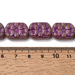 塗装ガラスビーズ連売り  ゴールドライン入り  長方形と花  ミックスカラー  17.5~18x13x7.5~8mm  穴：1.3mm  約20個/連  14.17''（36センチメートル）&nbsp;GLAA-Z021-12
