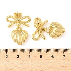 真鍮製ダングルスタンドピアス  ハートでちょう結び  ゴールドカラー  30x22mm&nbsp;EJEW-Z119-01G