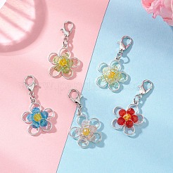 合金とガラスのペンダントデコレーション  カニカン付き  花  ミックスカラー  32.5mm&nbsp;HJEW-JM04592