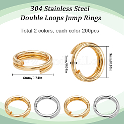 2色 304ステンレススチール製スプリットリング  ダブルループ丸カン  ゴールデン·ステンレス鋼色  6x1.4mm  内径：5mm  単線：0.5mm  200個/カラー&nbsp;STAS-SC0009-25D