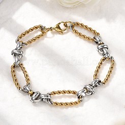 女性用304ステンレススチールオーバルリンクチェーンブレスレット  ゴールデン·ステンレス鋼色  7-5/8インチ（19.4cm）  リンク：24x10.5x2.5mm / 20x9.5x6.5mm&nbsp;BJEW-D377-01D