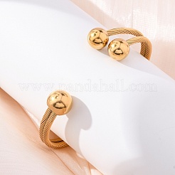 304 Stainless Steel Round Ball Cuff Bangles for Women&nbsp;BJEW-P310-05G