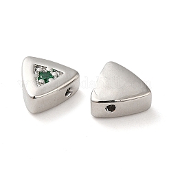 本物のプラチナメッキ真鍮マイクロパヴェキュービックジルコニアビーズ  三角形  濃い緑  7.5x8x3.5mm  穴：1mm&nbsp;KK-H455-08P-03